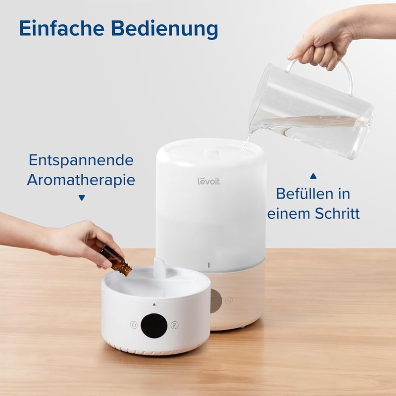 Levoit 3L Ultrahangos Párásító - Felültölthető, 360° Forgó Fúvóka, 19dB Halk Működés, 25 Órás Üzemidő, Okos Vezérlés, Aroma Diffúzor Hálószo