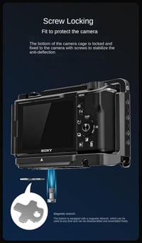 Topcine ZVE10 II Kamera Cage Sony Alpha ZV-E10 II Fényképezőgéphez - Hidegvaku Rögzítővel, NATO Sínnel és Arca Gyorscserés Alaplappal 8