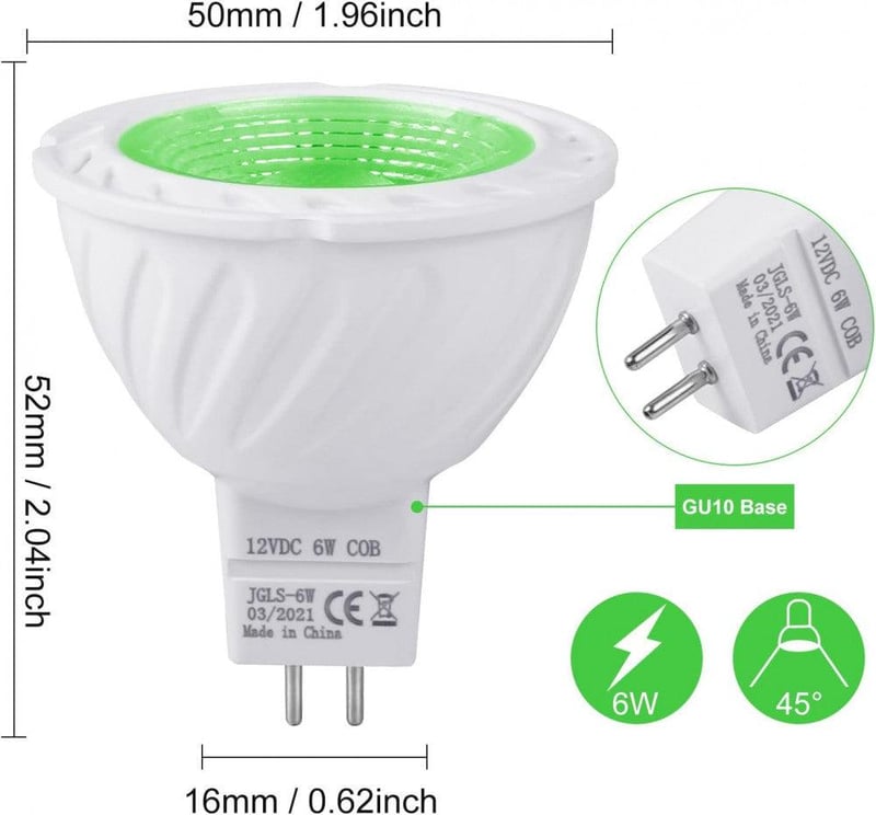 REYLAX 6W Zöld LED Spotlámpa GU5.3 MR16 Foglalathoz, 500LM