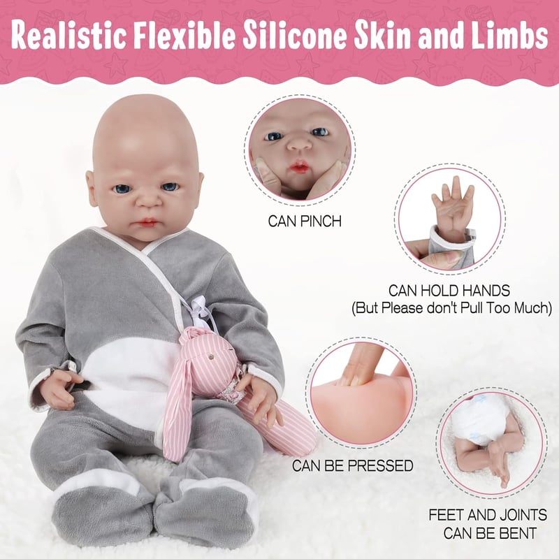 Élethű 55 cm-es Vollence szilikon baba fiú - Realisztikus újszülött játékbaba