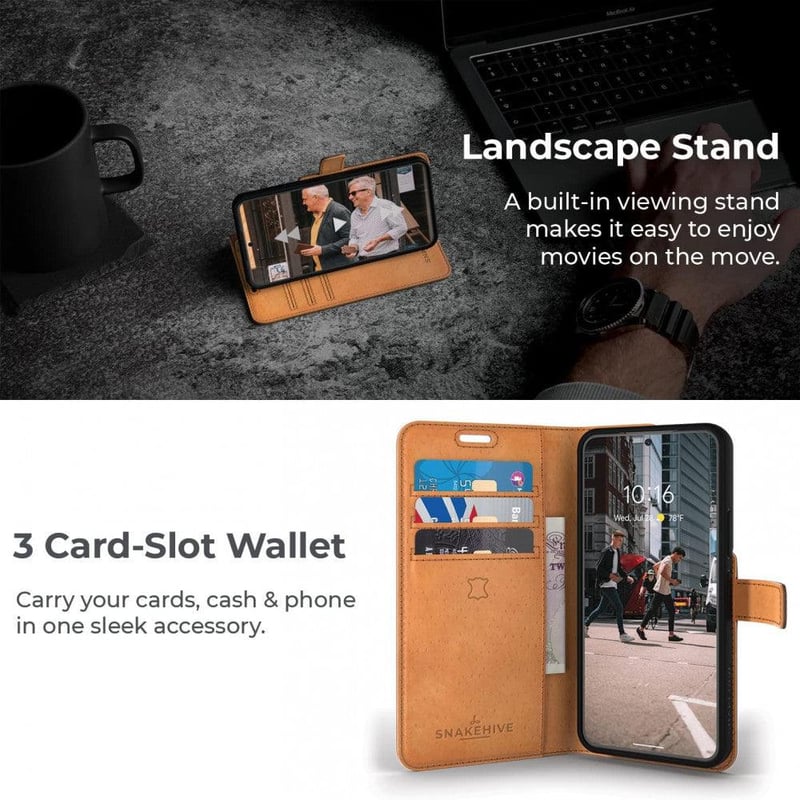 Samsung Galaxy S22 Plus kék bőr flip tok kártyatartóval és állvánnyal