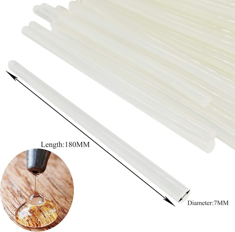 FZGUSYAF Átlátszó Ragasztóstift 7mm x 180mm - 110 db Vízálló Ragasztórúd Melegragasztó Pisztolyhoz - Barkácsoláshoz és Kreatív Munkákhoz