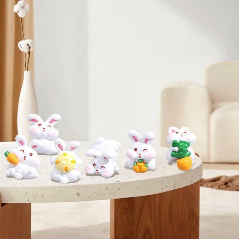 KyeeaDIY Tündérkert Mini Nyuszi Figurák - 6 db-os Kerti Dekoráció Szett
