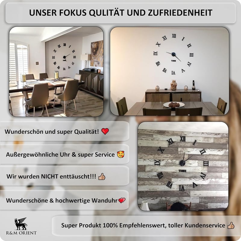 R&M ORIENT 3D Arany Római Számlapos Nagy Falióra - Luxus Dekoráció Otthonra és Irodába