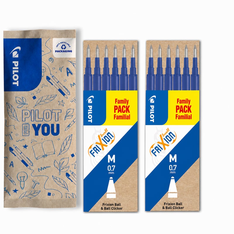 Zamjenski uložak Pilot FriXion Ball plava, vrh 0,7 mm (srednji), (pakiranje 2x6 komada), gel tinta koja se može brisati, za olovke FriXion Ball i Ball Clicker — set od 6 komada