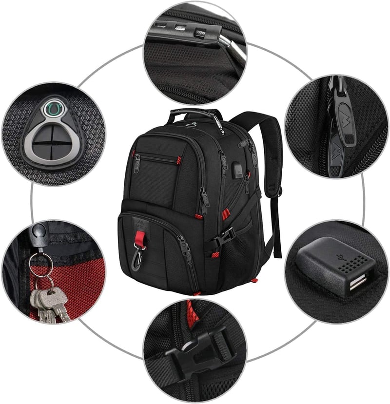 MATEIN Vízálló Laptop Hátizsák Férfiaknak - 17,3" Méretű, USB Töltővel, TSA Kompatibilis, Többrekeszes Utazó Táska Iskolába, Munkába - 17.3 inches, Black