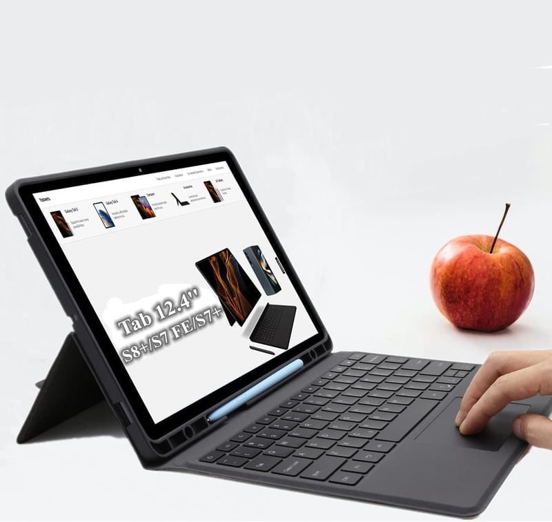 ROOFEI Billentyűzetes Tok Samsung Galaxy Tab S7 FE/S8+/S7+ 12,4" Tablethez - QWERTZ, 7 Színű Háttérvilágítás, Állvány, S Pen Tartó