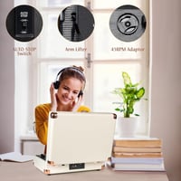 Hordozható Bluetooth lemezjátszó 3 sebességgel, beépített hangszórókkal - Bőrönd stílusú vinyl lejátszó 5