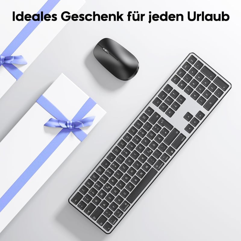 OMOTON Bluetooth Billentyűzet és Egér Mac-hez, Vezeték Nélküli QWERTZ, Szürke - Room grey