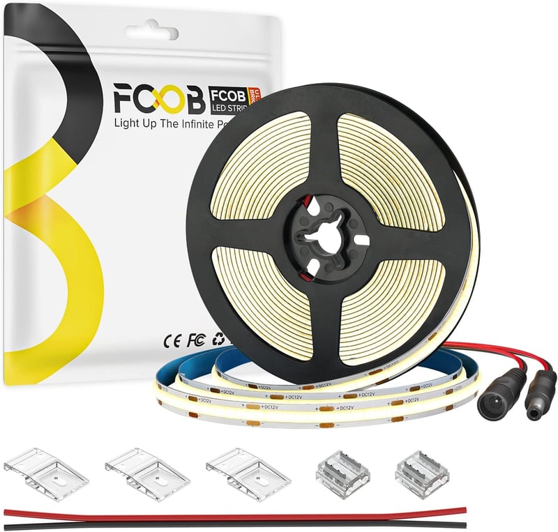 FCOB LED Szalag 5M Meleg Fehér 3000K 480LED/m Nagy Fényerejű Szabható Beltéri Dekorációs Világítás CRI90+ Fényerőszabályozható 24V