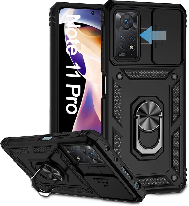 Xiaomi Redmi Note 11 Pro kameravédős tok, 360°-os gyűrűvel, mágnessel - Fekete