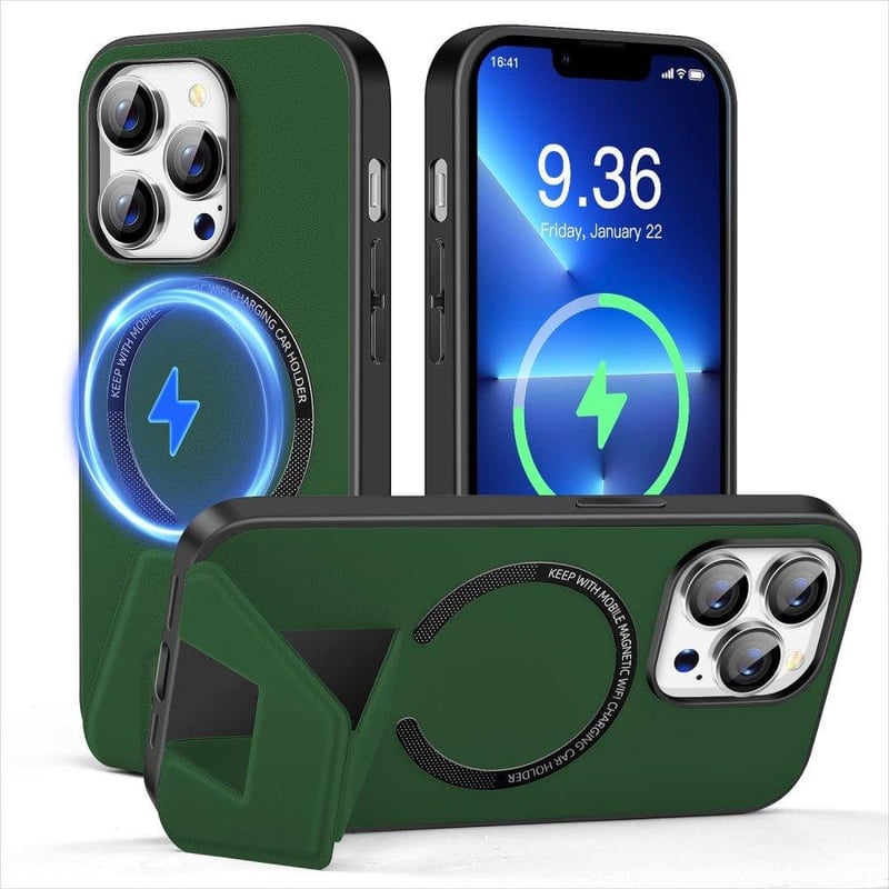 Apple iPhone 13 Pro Max Zöld Mágneses Tok MagSafe-fel és Állvánnyal