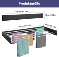 Joyoleder Kihúzható Ruhaszárító - 100 cm Falra Szerelhető Alumínium Szárítóállvány 6 Rúddal, Beltéri/Kültéri Használatra, Erkélyre, Teraszra 2
