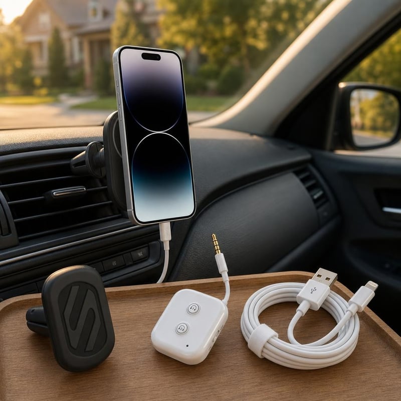 Auto paket za putovanja: magnetski držač + MagSafe punjač + Lightning kabel + Bluetooth adapter