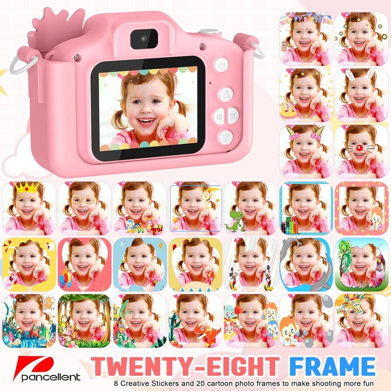 Pancellent 1080P gyerekkamera 32GB kártyával, 2" kijelzővel, 3-12 éves fiúknak és lányoknak