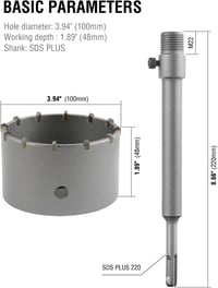 Binota 100mm-es SDS Plus betonlyukfúró, 220mm-es szárral, téglához és kőfalhoz 3