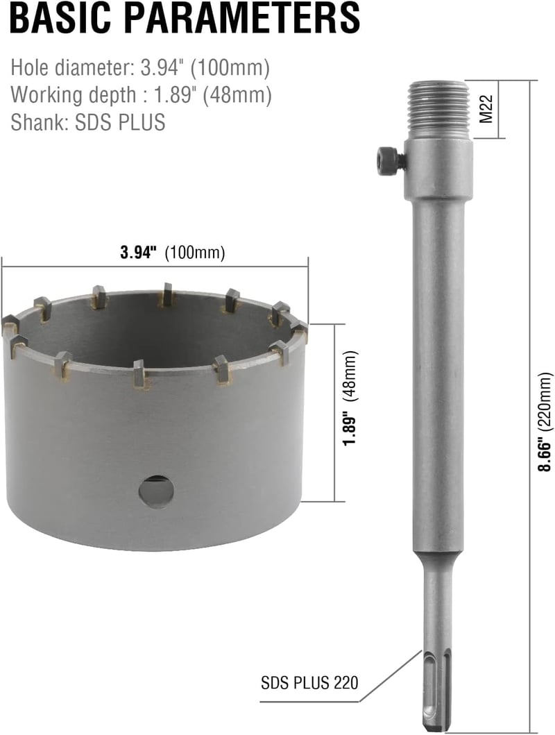 Binota 100mm-es SDS Plus betonlyukfúró, 220mm-es szárral, téglához és kőfalhoz