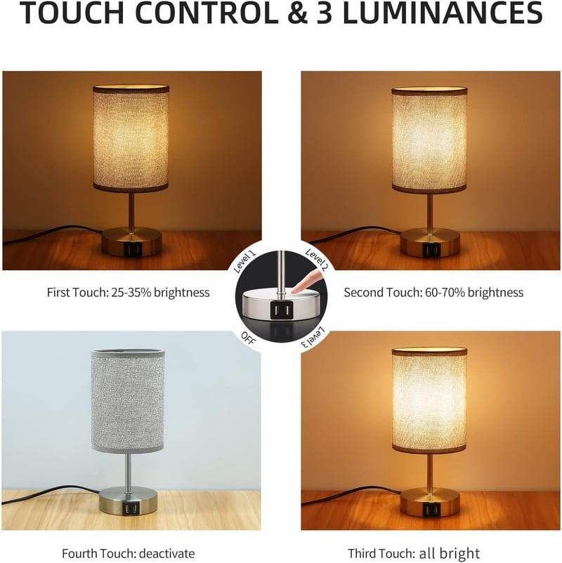 ShuBel érintős éjjeli lámpa szett: 2 db USB-s, fényerőszabályozós LED asztali lámpa, szürke