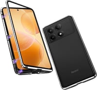 Xiaomi Poco X6 Pro mágneses tok - 360°-os védelem, átlátszó üveg, fekete alumínium keret 1