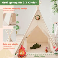 Tiny Land Gyerek Indián Sátor Fényekkel és Tábortűz Játékkal - Mosható Tipis Játszósátor Hordtáskával, Beltéri Játéktér Fiúknak és Lányoknak 7