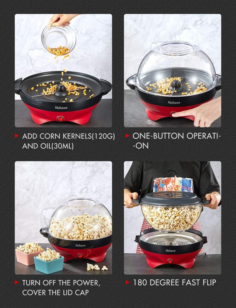 Yabano 5L-es Otthoni Popcorn Készítő Gép - Cukros és Olajos Pattogatáshoz, Levehető Sütőfelülettel