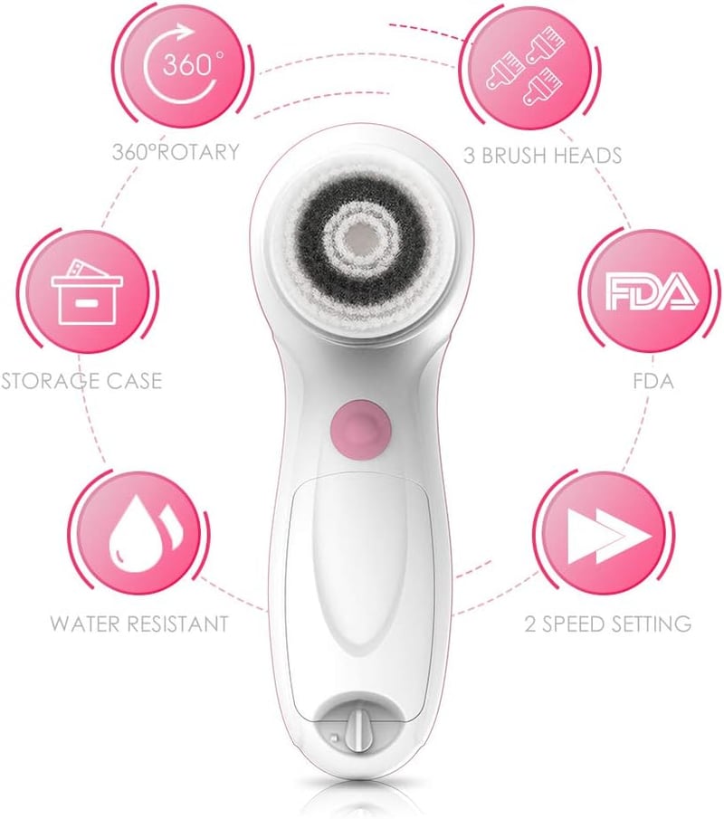 TOUCHBeauty rózsaszín elektromos arctisztító kefe szett, 3 fejjel, utazótokkal