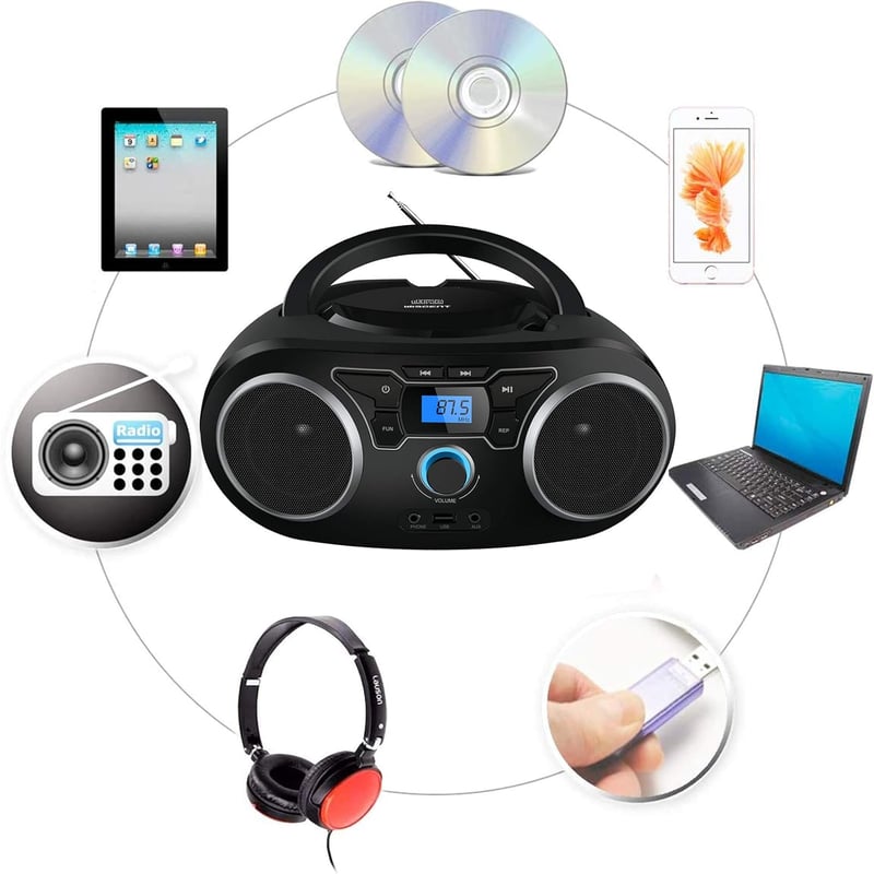 Hordozható Bluetooth CD-rádió USB-vel és AUX bemenettel - Fekete
