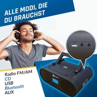 KLIM Boombox B4 Hordozható CD Lejátszó AM/FM Rádióval, Bluetooth, USB, MP3, AUX Funkcióval, Újratölthető Akkumulátorral és Távirányítóval, F 3