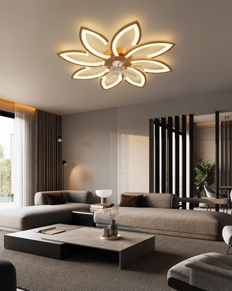 YUNLONG 90 cm Mennyezeti Ventilátor LED Világítással - Csendes DC Motor, Távirányítós, 6 Sebességes, Arany Színű, Hálószobába, Nappaliba