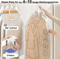 Mucek 6 db Függő Vákuumos Ruhászsák 135x70 cm - Kabátokhoz, Öltönyökhöz, Dzsekikhez - Akasztós Tároló Ruhazsákok Helytakarékos Tároláshoz 3