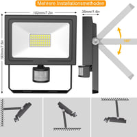 MEIKEE 60W LED Reflektor Mozgásérzékelővel - 5200 Lumen Távirányítós Kültéri Lámpa, IP66 Vízálló, Időzíthető, Fényerő Szabályozható, Fekete 7