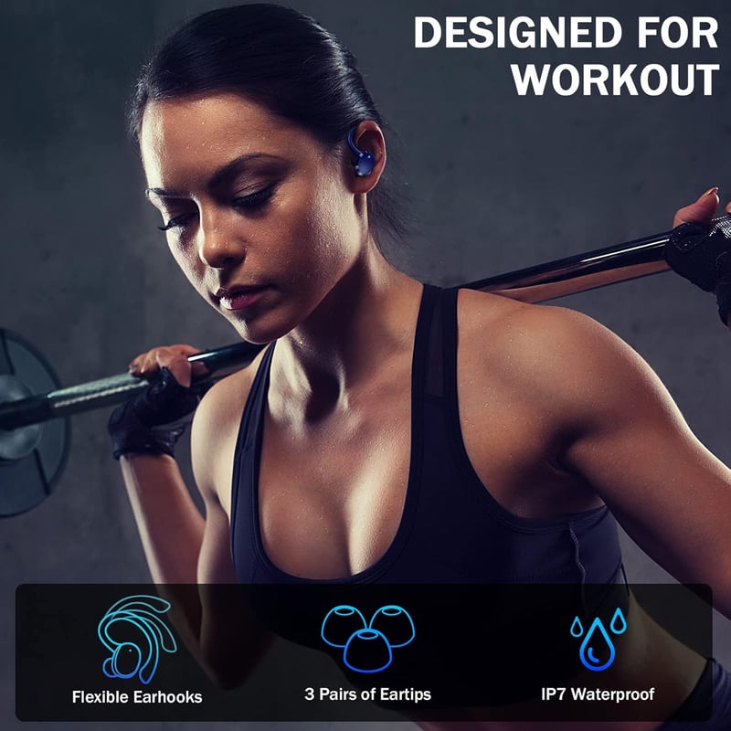 Rulefiss Bluetooth 5.3 sport fülhallgató, 48 órás akkuidő, kék, vízálló