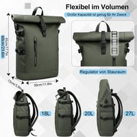 hk Rolltop Vízálló Hátizsák 27L - 15,6" Laptoptartóval, USB Porttal, Lopásbiztos Kialakítás, Unisex Városi Táska Egyetemre, Utazáshoz, Zöld 2