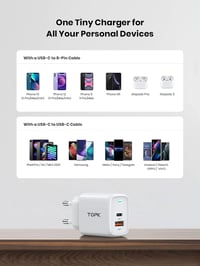 TOPK 20W PD 3.0 USB-C gyorstöltő 2 portos, fehér - Okostelefonokhoz és tabletekhez 6