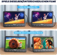 NAVISKAUTO 10,5" Autós DVD lejátszó 2 monitorral, HDMI, 5000mAh akku 3