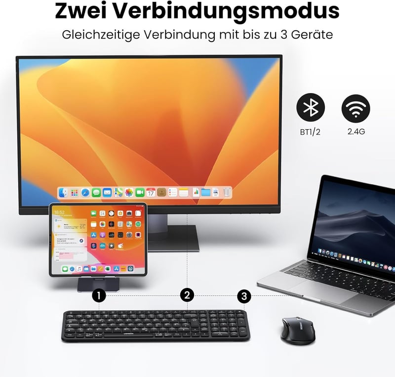 UGREEN Bluetooth billentyűzet-egér szett, vezeték nélküli, német kiosztás
