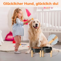 SPUNKYJUNKY Kerámia Emelt Etetőtál Szett Bambusz Állvánnyal Kutyáknak és Macskáknak - 850ml Fekete 7