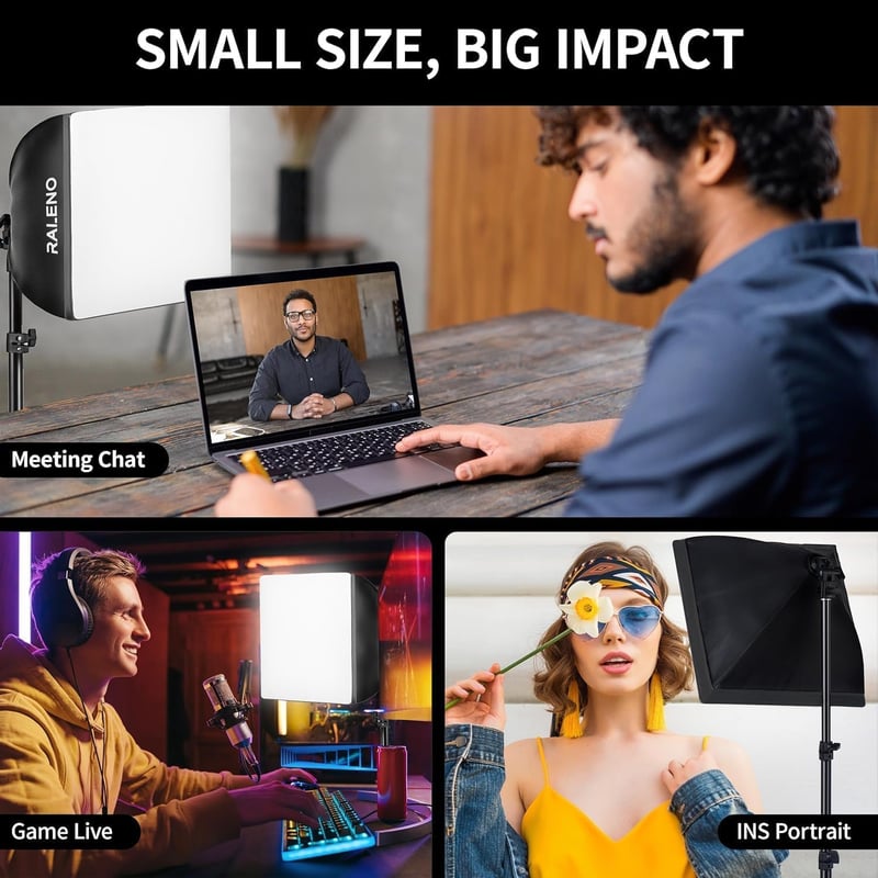 RALENO 40×40cm Softbox Fotó Világítás Szett, 50W 5500K LED Stúdió Lámpa TikTok Videókhoz, CRI>97 Fénydoboz YouTube Felvételekhez