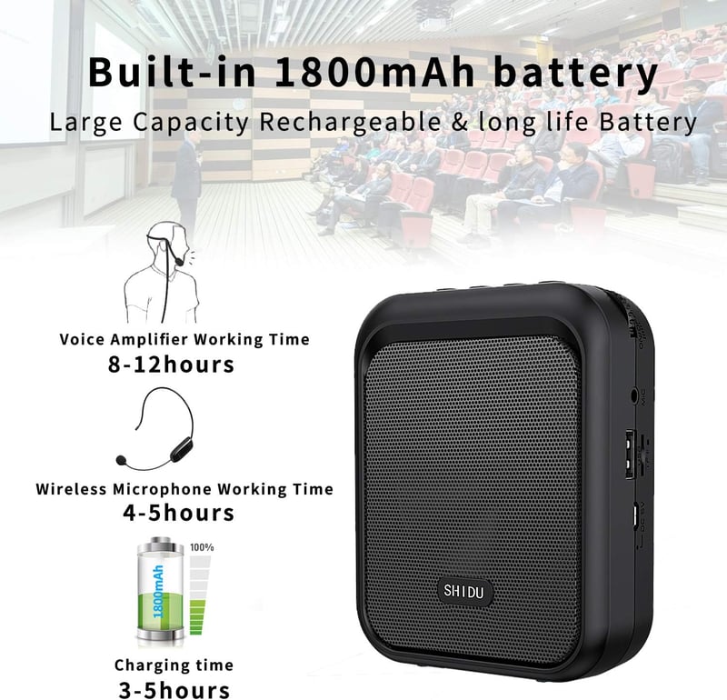SHIDU Hordozható Hangosító Bluetooth Hangszóróval és UHF Vezeték Nélküli Mikrofonnal - 10W, 1800mAh, MP3 Lejátszás Tanároknak, Idegenvezetőknek