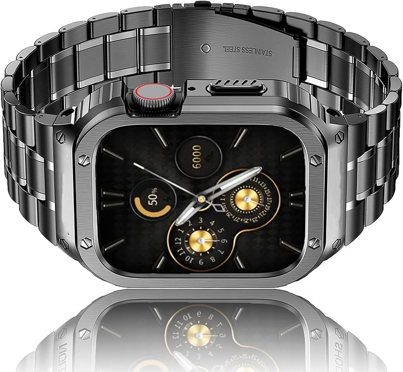 HASLFM Apple Watch 45mm Szíj - Rozsdamentes Acél Fémszíj Védőtokkal, Kompatibilis iWatch Series 9/8/7 Modellekkel, Férfi Órapánt, Szürke

AI