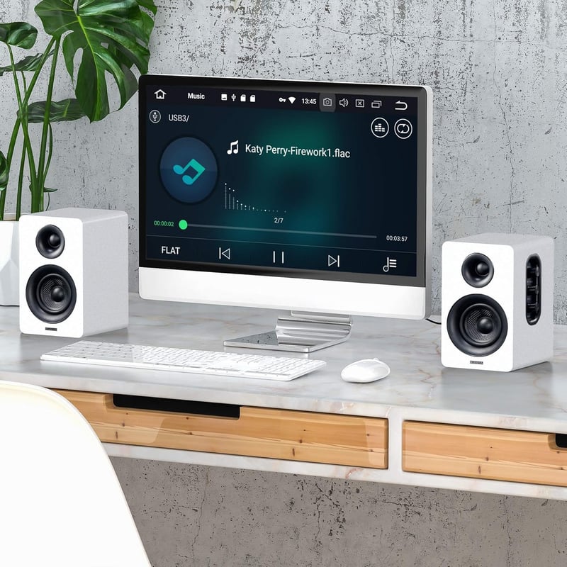 Sanyun SW208 3" Aktív Bluetooth 5.0 Polchangszóró Pár - 60W Szénszálas Hangszóró, Beépített 24-bit DAC, Dinamikus 3D Hangzás, PC Monitor Han