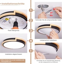 WOKNOS Fekete Mennyezeti Lámpa 40 cm, 36W LED Világítás Fa Díszítéssel, 4000K Természetes Fény, Nappali, Hálószoba, Konyha, Előszoba 4