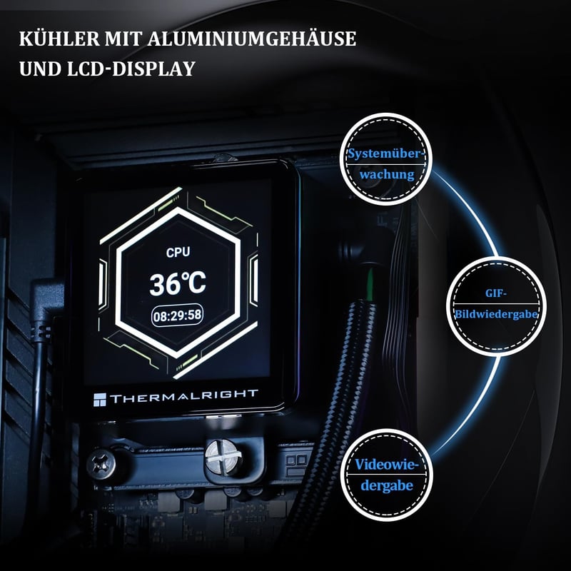 Thermalright Frozen Vision 360 Fekete Vízhűtéses CPU Hűtő LCD Kijelzővel AMD/Intel