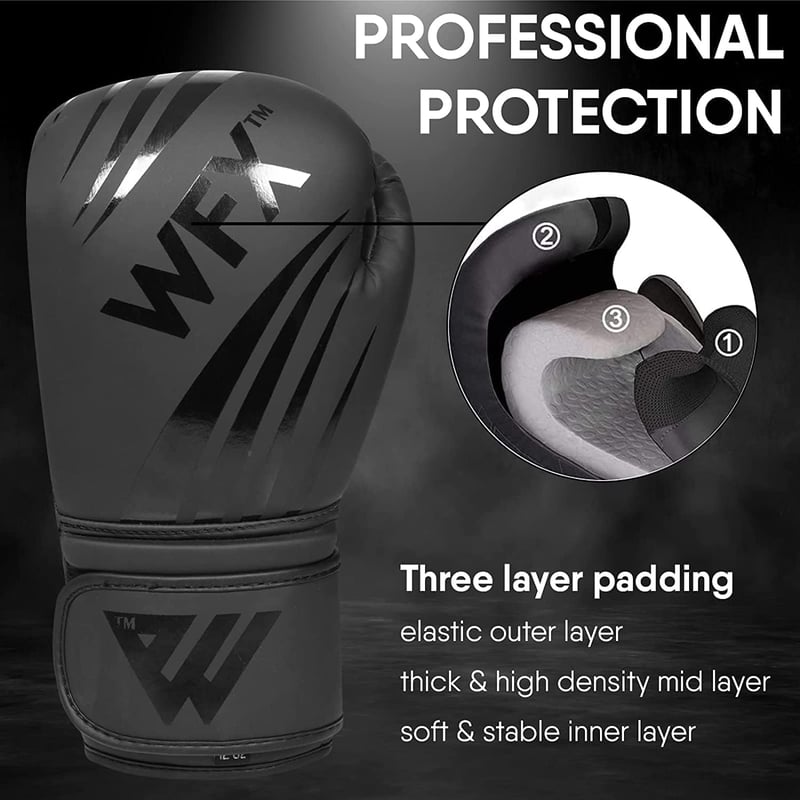WFX Bokszkesztyű 8 oz Műbőr MMA Sparring Edzőkesztyű - Profi Kickbox Muay Thai Harcművészeti Kesztyű Vastag Hüvelykujjvédelemmel Fekete