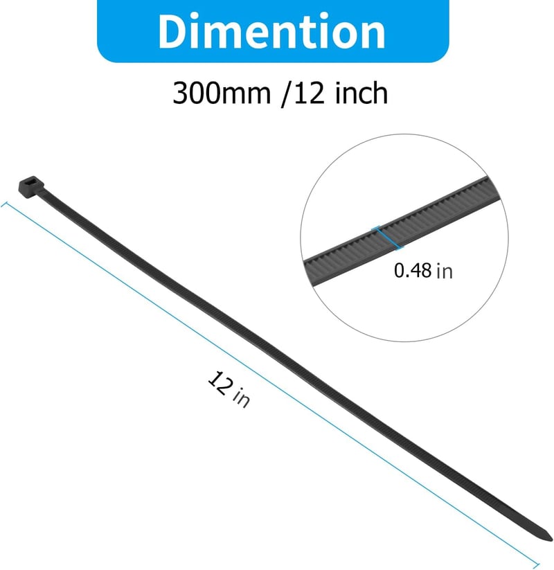 XINGO Fekete Kábelkötegelő Szett - 300mm x 12mm, 114kg Szakítószilárdság, 80db UV-Álló Nylon Kábelrögzítő Nagy Méretű Kábelrendezéshez