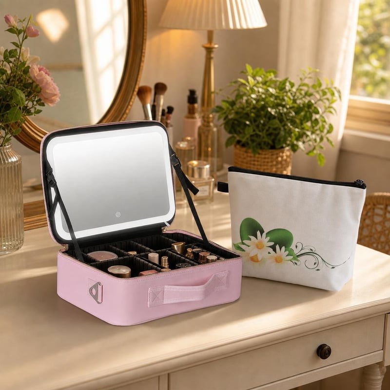 Set za savršen make-up kutak: 1x kozmetička torbica + 1x LED ogledalo za šminkanje