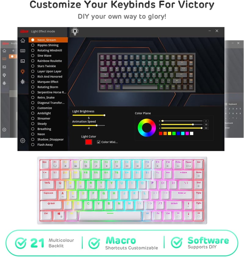 RK ROYAL KLUDGE RK84 75% RGB Fehér Mechanikus Gamer Billentyűzet - Vezeték Nélküli Bluetooth/2.4GHz 