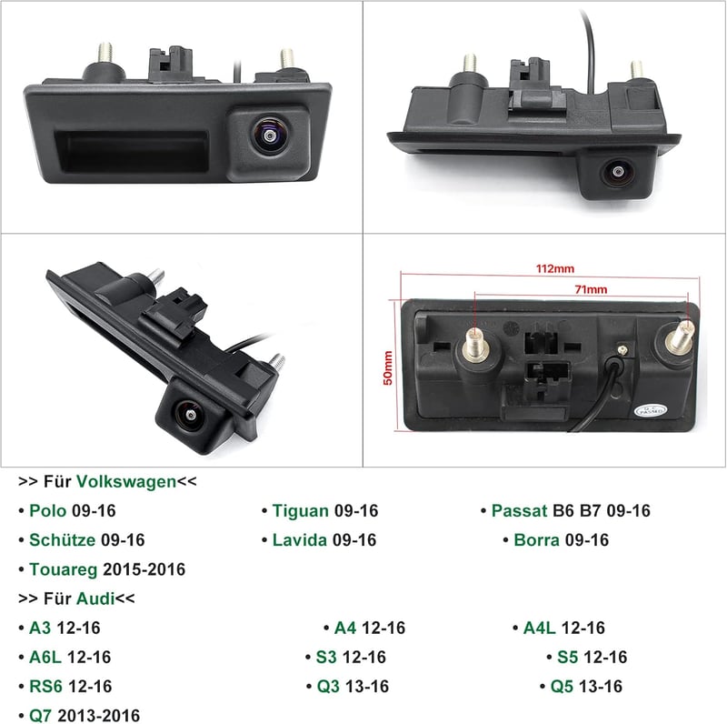 Audi, VW, Skoda HD 720P tolatókamera kofferraumgriff-nyitóval