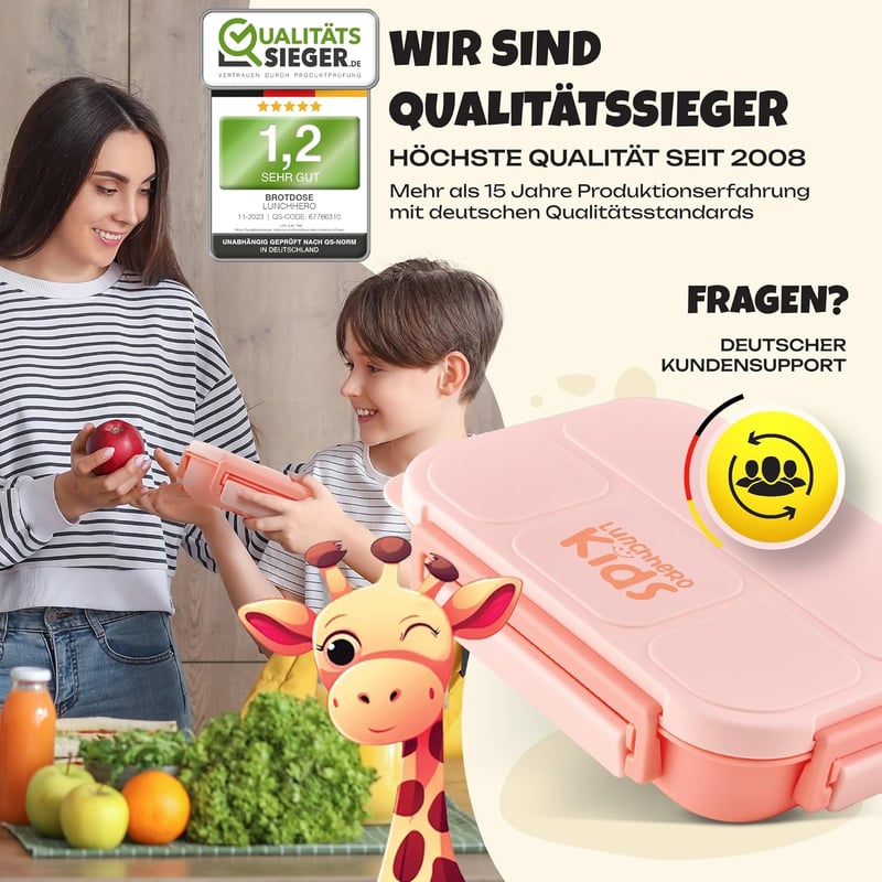 LUNCH HERO Szivárgásmentes Gyermek Uzsonnás Doboz Elválasztókkal - BPA-mentes Bento Box Iskolába és Óvodába - Mosogatógépben Mosható