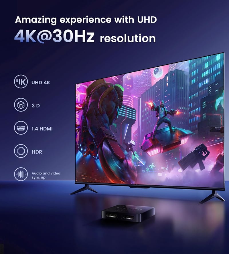 HDMI Splitter 1 bemenet 2 kimenet 4K felbontással, 3.9 láb kábellel - Két monitor egyidejű használatához, Tükrözés funkcióval